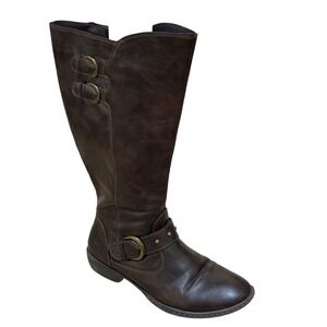 BOC Boots Women 10 Brown Vegan Leather Knee High Buckle Riding Pirate Costume